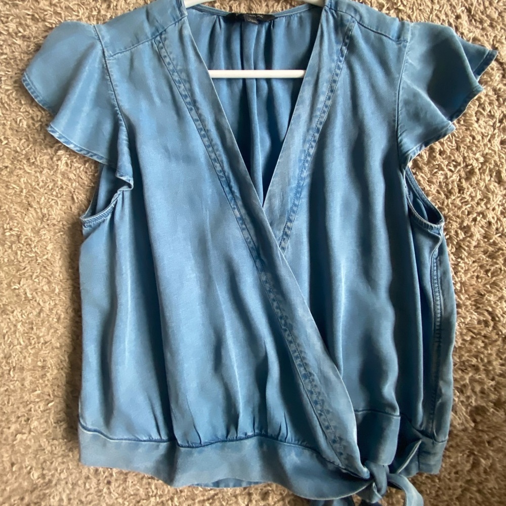 Banana Republic Cropped Chambray Wrap Blouse
